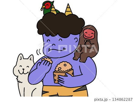 優しい青い鬼と動物たち 134862287