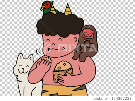 優しい赤い鬼と動物たち 134862288