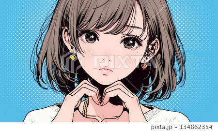 ハートマークを手で作り愛情表現をしている若い女性