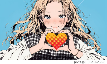 ハートマークを手で作り愛情表現をしている若い女性