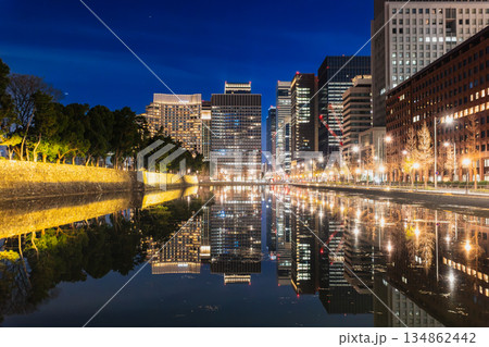 東京　皇居馬場先濠と丸の内　夜景 134862442