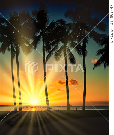 オアフ島ワイキキビーチの美しい夕景 オアフ島ワイキキビーチの美しい夕景 134862447