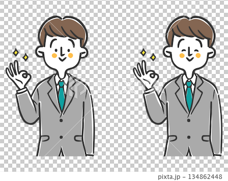 Male office worker making an OK sign, upper body, vector 134862448