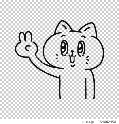 ピースするネコ　線画 134862458