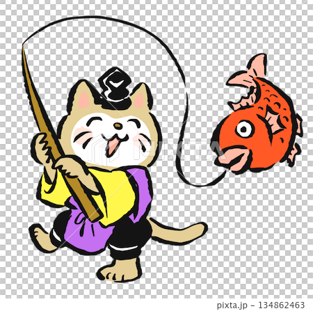 鯛を釣り上げる猫の恵比寿天 鯛を釣り上げる猫の恵比寿天 134862463