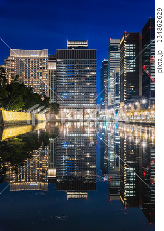 東京　夜の皇居和田倉濠と丸の内 134862629