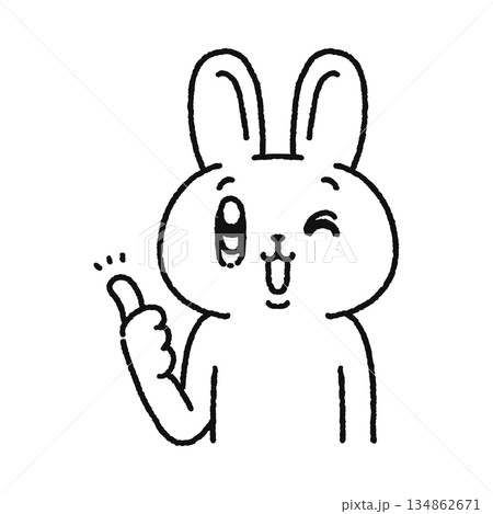 グッドサインするウサギ　線画 134862671