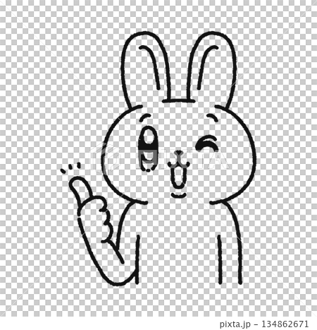 グッドサインするウサギ　線画 134862671