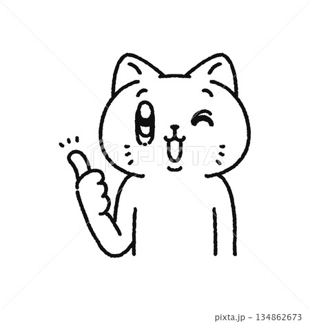 グッドサインするネコ　線画 134862673