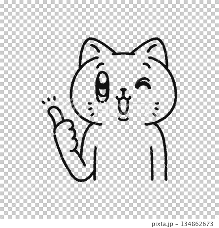 グッドサインするネコ　線画 134862673