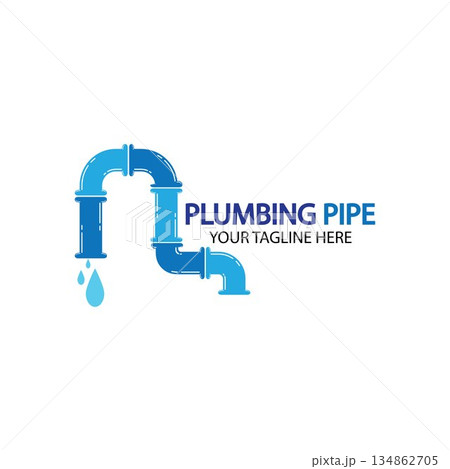 Pipe Plumbing logo vector Design Template,Plumbing logo vector design template. water pipe logo design.Leaking water logotype,Design Concept, Creative Symbol, Icon 134862705