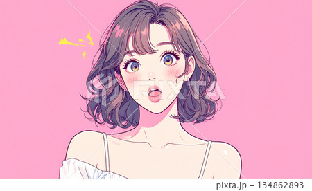 パステルカラーの驚く女性イラスト（生成AI) 134862893