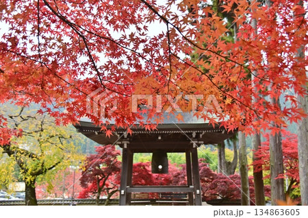 紅葉に包まれた清水寺の鐘楼 134863605