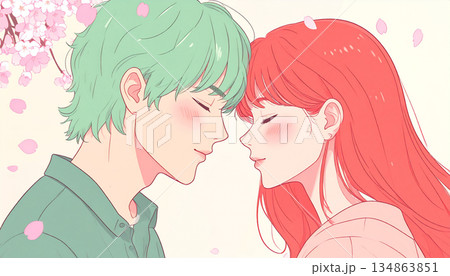 桜と季節とカップル（生成AI) 134863851