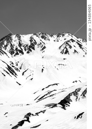 奥大日岳の登山道から見る立山連峰の雄山、大汝山 残雪期の北アルプス奥大日岳登山 新聞広告用 奥大日岳の登山道から見る立山連峰の雄山、大汝山 残雪期の北アルプス奥大日岳登山 新聞広告用 134864065