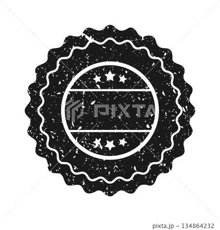 Post stamp, label or badge. Grunge imprint and postmark. Brown vintage circle postcard watermark. Used envelope design element. Vector illustration 134864232