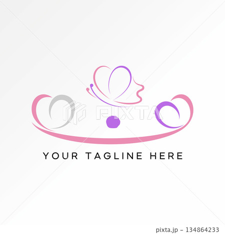 Butterfly on love symbol line art field beauty animal insect floral happy fun logo design graphic concept creative premium vector stock image top sell 134864233