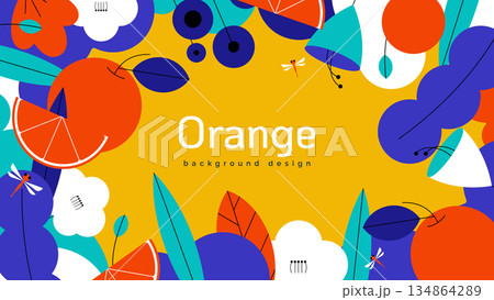 Nature banner background template design, oranges and various flowers and leaves Nature banner background template design, oranges and various flowers and leaves 134864289