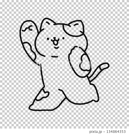 走りながらガッツポーズするネコ 線画 走りながらガッツポーズするネコ 線画 134864353