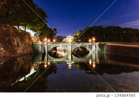 皇居 二重橋 / 正門石橋 年末年始ライトアップ 皇居 二重橋 / 正門石橋 年末年始ライトアップ 134864565