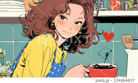 バレンタインプレゼント用のチョコレートを一生懸命作っている若い女性