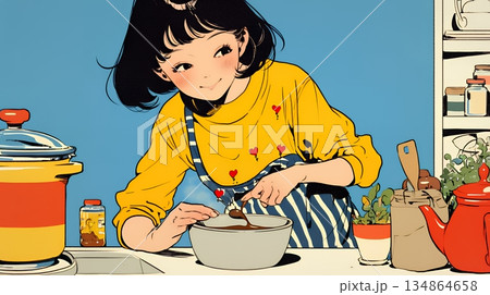 バレンタインプレゼント用のチョコレートを一生懸命作っている若い女性