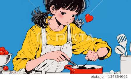 バレンタインプレゼント用のチョコレートを一生懸命作っている若い女性