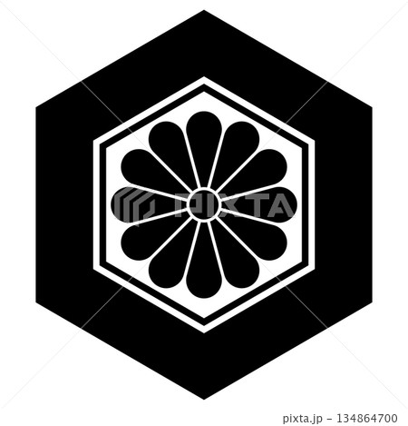 菅谷勝貞の家紋です。亀甲に十二葉菊といいます。 134864700