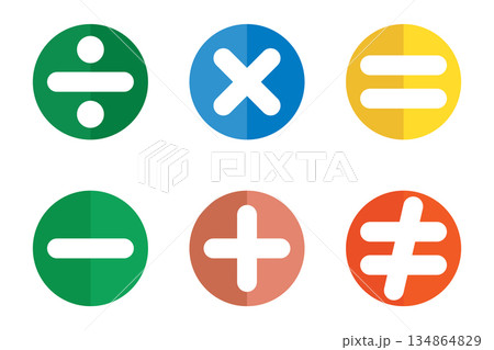 Set of mathematical symbols. Basic calculation and mathematical operations with numbers. 134864829