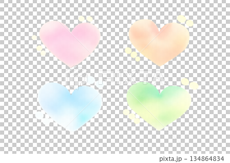 淡彩水彩心型四色套裝，簡單好用的插畫素材 134864834