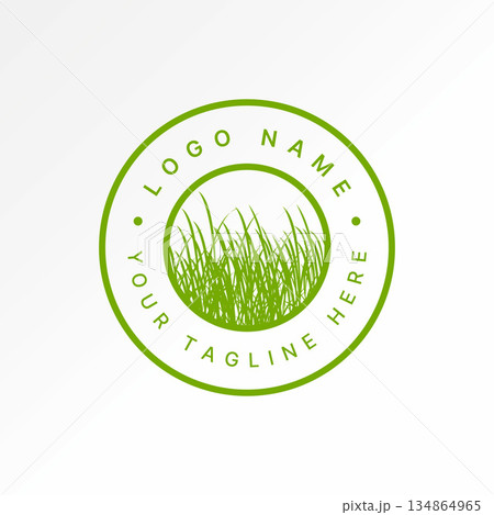 Grass and weeds on emblem circle rural panorama garden park landscaping field logo design graphic concept creative premium vector stock image top sell 134864965