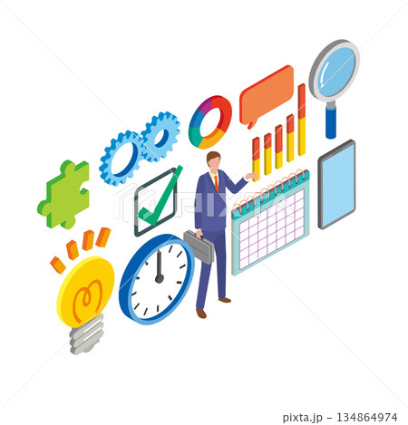 ビジネスマンと仕事のイメージイラスト 134864974