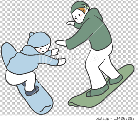 Experienced snowboarders and timid beginners 134865888