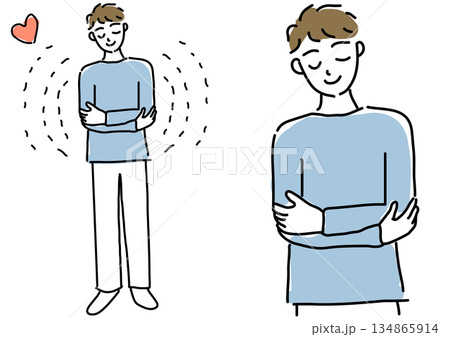自分自身をハグする男性のゆるい線画セット(自己肯定) 自分自身をハグする男性のゆるい線画セット(自己肯定) 134865914