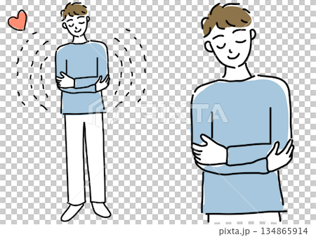自分自身をハグする男性のゆるい線画セット(自己肯定) 自分自身をハグする男性のゆるい線画セット(自己肯定) 134865914