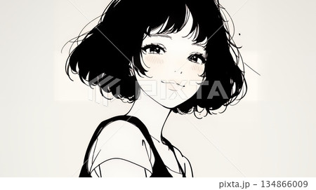 悲しげな目で微笑む（Smiling with sad eyes）若い女性（シンプルな色使い）