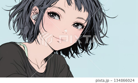 悲しげな目で微笑む（Smiling with sad eyes）若い女性