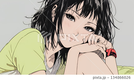 悲しげな目で微笑む（Smiling with sad eyes）若い女性