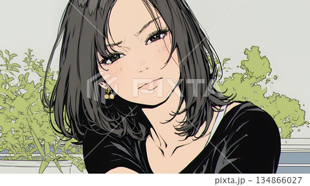 悲しげな目で微笑む（Smiling with sad eyes）若い女性