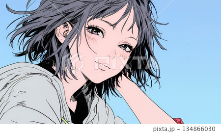 悲しげな目で微笑む（Smiling with sad eyes）若い女性