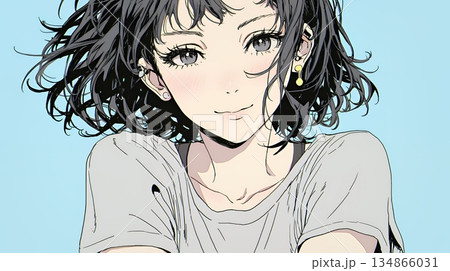 悲しげな目で微笑む（Smiling with sad eyes）若い女性