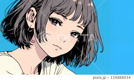 悲しげな目で微笑む（Smiling with sad eyes）若い女性