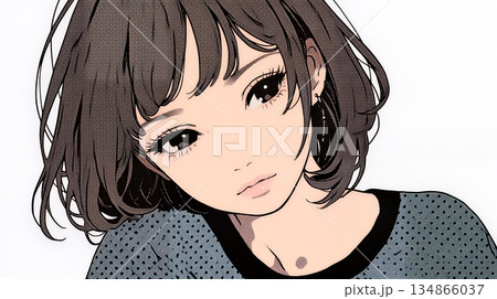 悲しげな目で微笑む（Smiling with sad eyes）若い女性