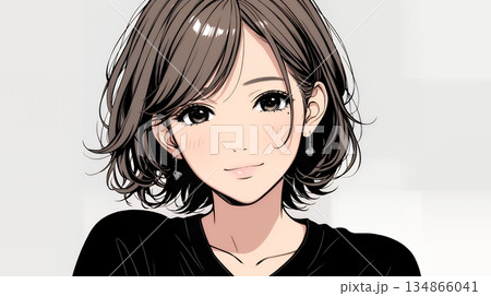 悲しげな目で微笑む（Smiling with sad eyes）若い女性