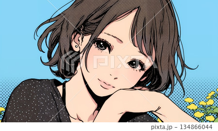 悲しげな目で微笑む（Smiling with sad eyes）若い女性 134866044