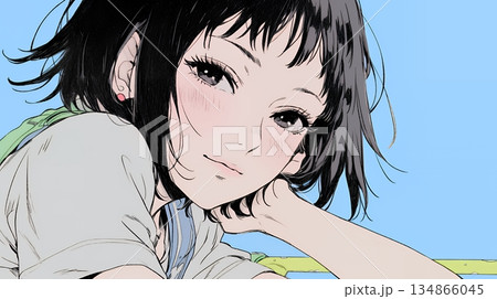 悲しげな目で微笑む（Smiling with sad eyes）若い女性