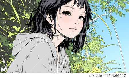 悲しげな目で微笑む（Smiling with sad eyes）若い女性