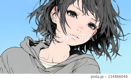 悲しげな目で微笑む（Smiling with sad eyes）若い女性