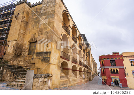 Ancient street and Mosque Cathedral wall in Cordoba Spain. 134866288