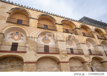 Historic facade of the Mosque Cathedral of Cordoba in Spain. 134866289